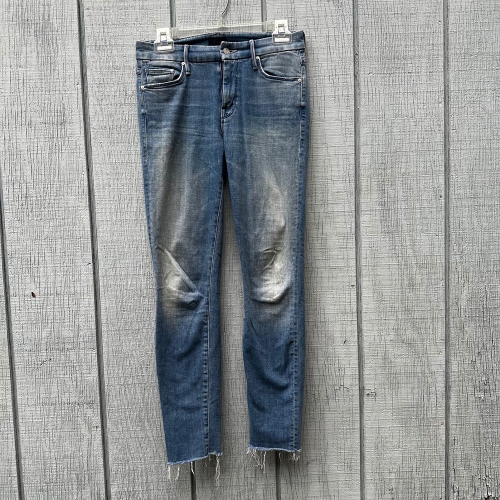 MOTHER Looker Ankle Fray When Sparks Fly Wash Blue Jeans Size 25‎ Stretch Denim